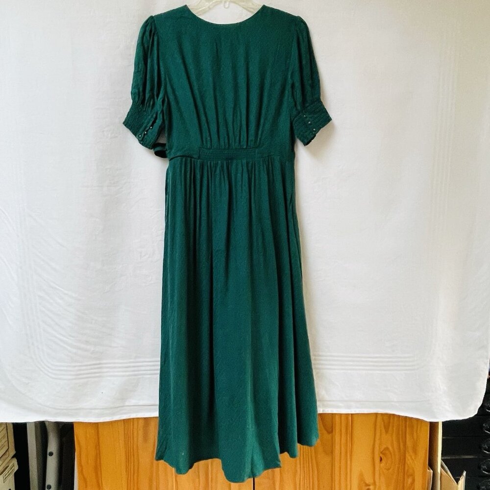 Anthropologie Maeve Faux Wrap Midi Dress Womens 6 Green Short Sleeve Modest Boho - Picture 7 of 16